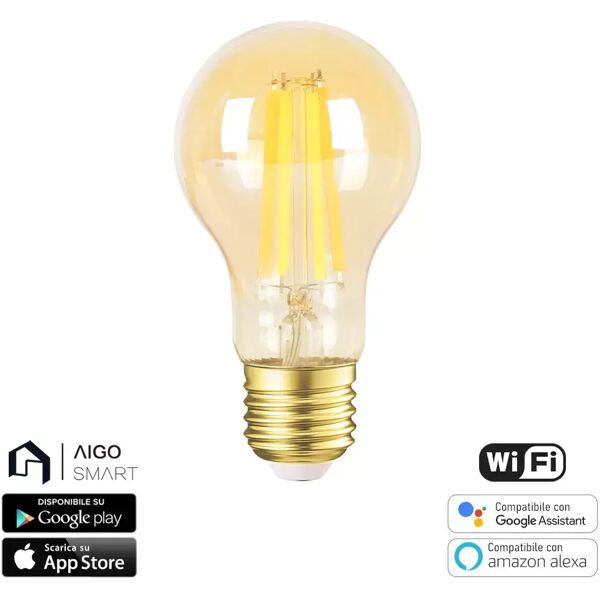 lampadina led vintage a filamento smart a60 e27 6w wifi cct luce regolabile e dimmerabile aigostar