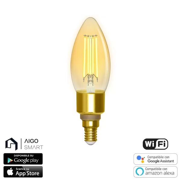 lampadina led vintage a filamento smart c35 e14 4,5w wifi cct luce regolabile e dimmerabile aigostar