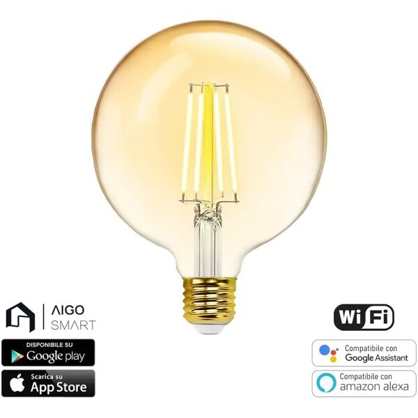 lampadina led vintage a filamento smart g125 e27 6w wifi cct luce regolabile e dimmerabile aigostar