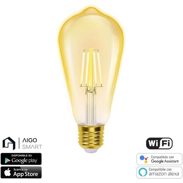 lampadina led vintage a filamento smart st64 e27 6w wifi cct luce regolabile e dimmerabile aigostar