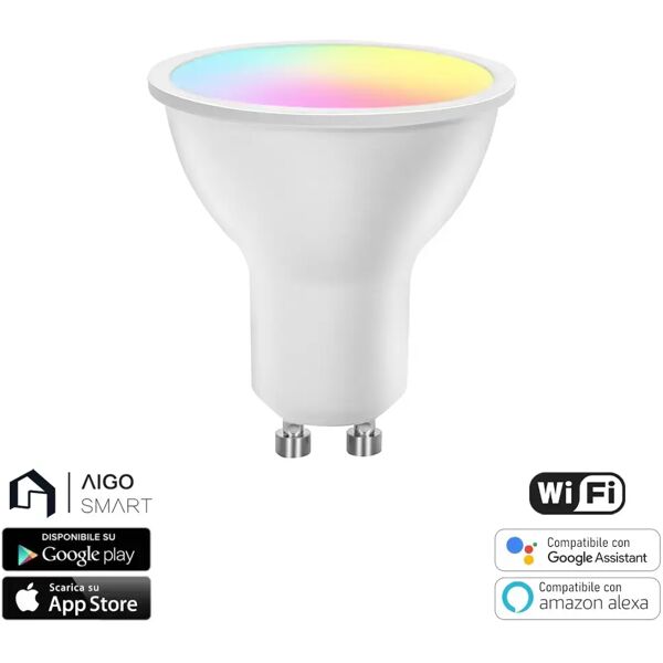 faretto led smart gu10 4,9w wifi rgb cct luce regolabile e dimmerabile aigostar