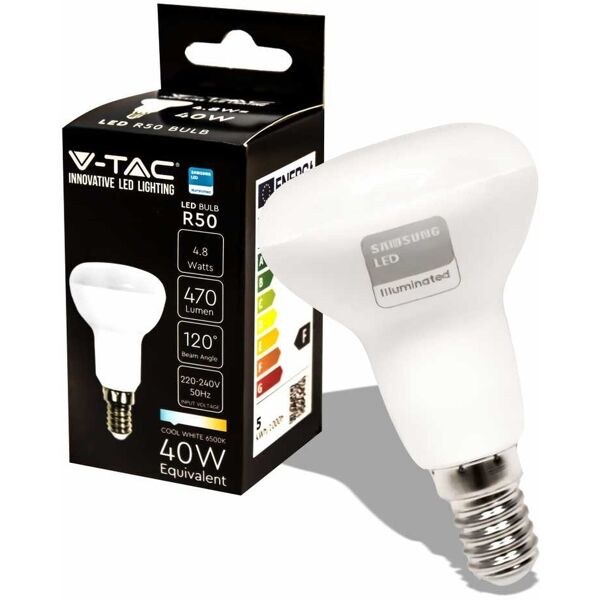 v-tac pro vt-250 lampadina led chip samsung per faretto 4.8w e14 r50 bianco freddo 6400k - sku 21140