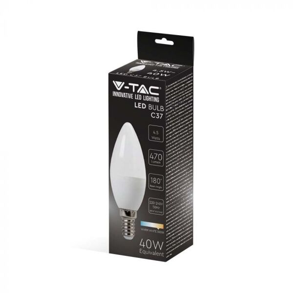 v-tac vt-1855 lampadina led 4,5w e14 candela bianco caldo 3000k - sku 2142151