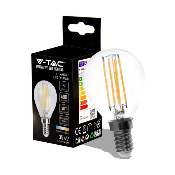 v-tac vt-1996 lampadina led 4w e14 filamento mini globo goccia bianco caldo 3000k - sku 214300