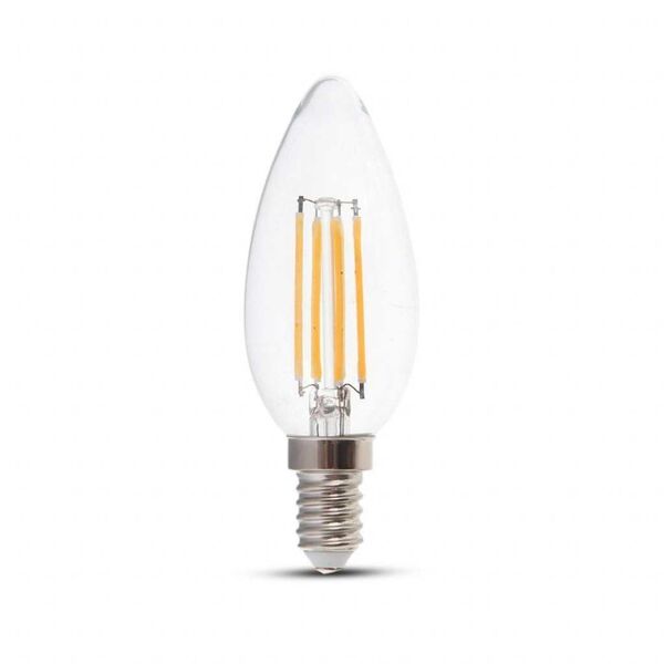 v-tac vt-1986 lampadina led candela filamento 4w e14 100lm/w luce bianco caldo 3000k 214301