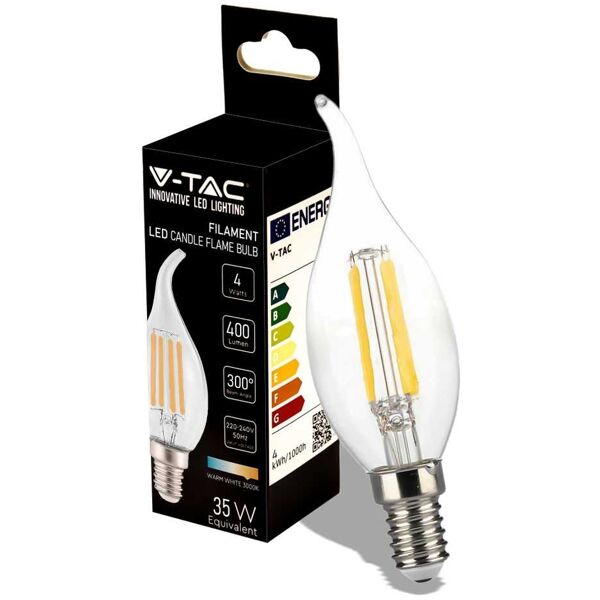 v-tac vt-1997 lampadina led candela filamento lampada 4w e14 luce bianco caldo 3000k 214302