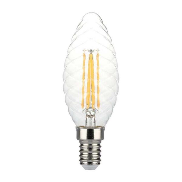 v-tac vt-1985d lampadina led dimmerabile candela e14 in vetro tortiglione 4w filamento 3000k - 214367