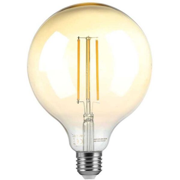 v-tac vt-2018 lampadina globo led filamento 8w vintage e27 ambrata g125 dimmerabile luce 2200k sku 217155