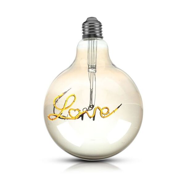 v-tac vt-2205 lampadina led scritta love 5w globo filamento e27 g125 vetro ambrato oscurato bianco caldo 2200k - sku 2700