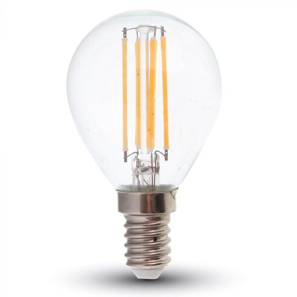 v-tac vt-2486 lampadina led 6w e14 2700k lampada filamento 130lm/w goccia p45 vetro trasparente sku 2854
