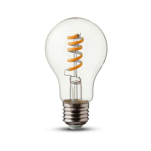 v-tac vt-2164 lampadina led effetto spirale filamento 4w e27 a60 vetro trasparente luce bianco caldo 2700k - 7336