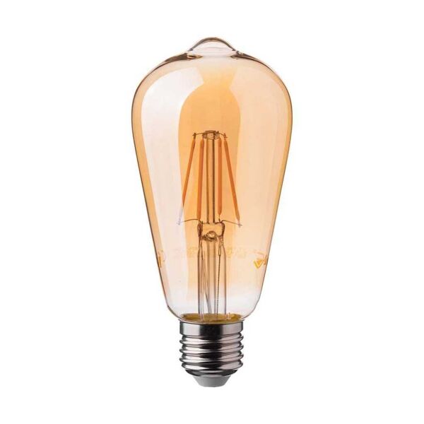 v-tac vt-1966 lampadina vintage led 6w e27 filamento st64 luce bianco caldo 2200k effetto ambrato - 214362