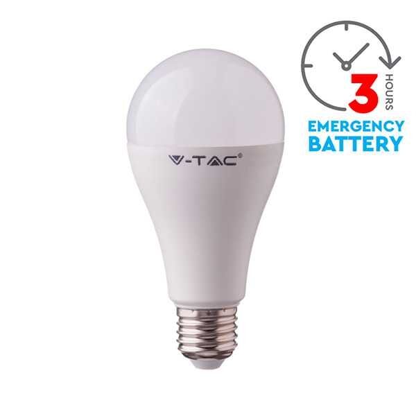 v-tac vt-509 lampadina led e27 9w con batteria 3h forma a60 luce 4000k lampada emergenza utilizzabile come torcia sku 7010