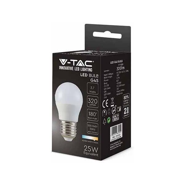 v-tac vt-1830-n lampadina led 3.7w e27 180° 320lm g45 bianco caldo 3000k - sku 214160