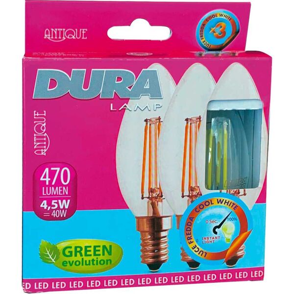 duralamp trifcnd-w led set 3 candela 4w e14 l470 2700k calda confezioni 10 - trifcnd-w