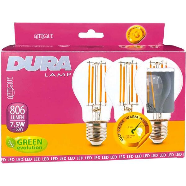 duralamp trifgoc-c led set 3 goccia 8w e27 l806 6400k fredda confezioni 10 - trifgoc-c