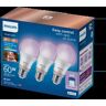 Philips Set da 3 lampadineRisparmio energetico, LED, E27 goccia, opaco, luce cct e rgb, 8.5W= 806LM (equiv 60 W), 360° dimmerabile,