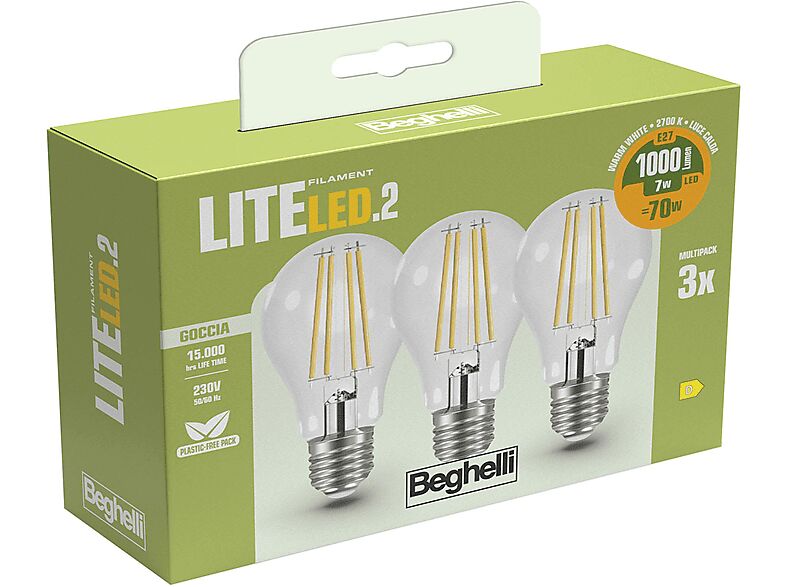 Beghelli LAMPADINA LED  3PZ FILED GOC 7WE27-2.7K