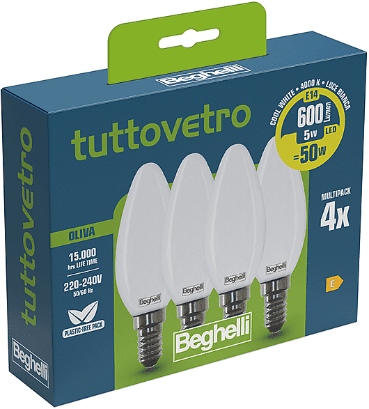 Beghelli LAMPADINA LED  4PZ TVLED OLIVA 5WE14-4K