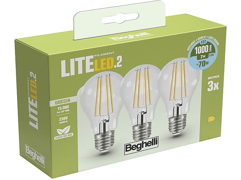 Beghelli LAMPADINA LED  3PZ FILED GOC 7WE27-6.5K