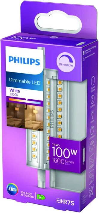 Philips Lampadina LED, R7S lineare, smerigliato, luce calda, 14W= 1600LM (equiv 100 W), 360° dimmerabile,