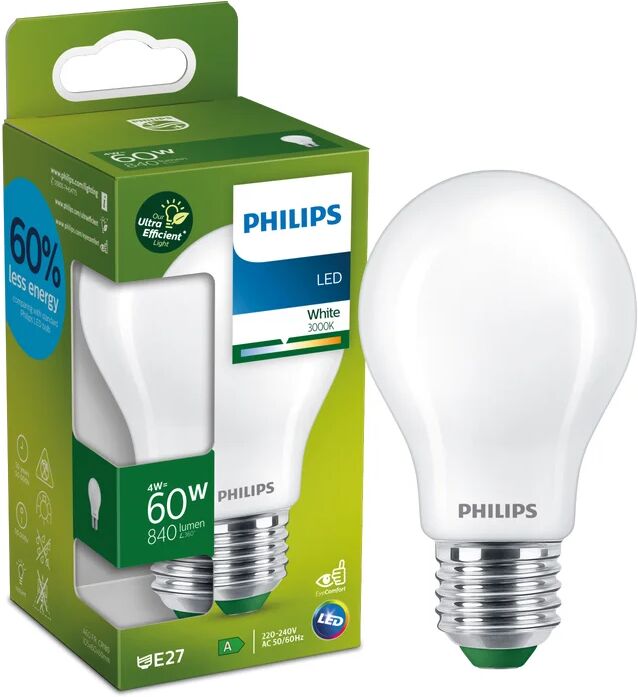 Philips Lampadina LEDCL60E27FR30A, LED, E27 goccia, trasparente, luce calda, 4W= 840LM (equiv 60 W), 180° ,