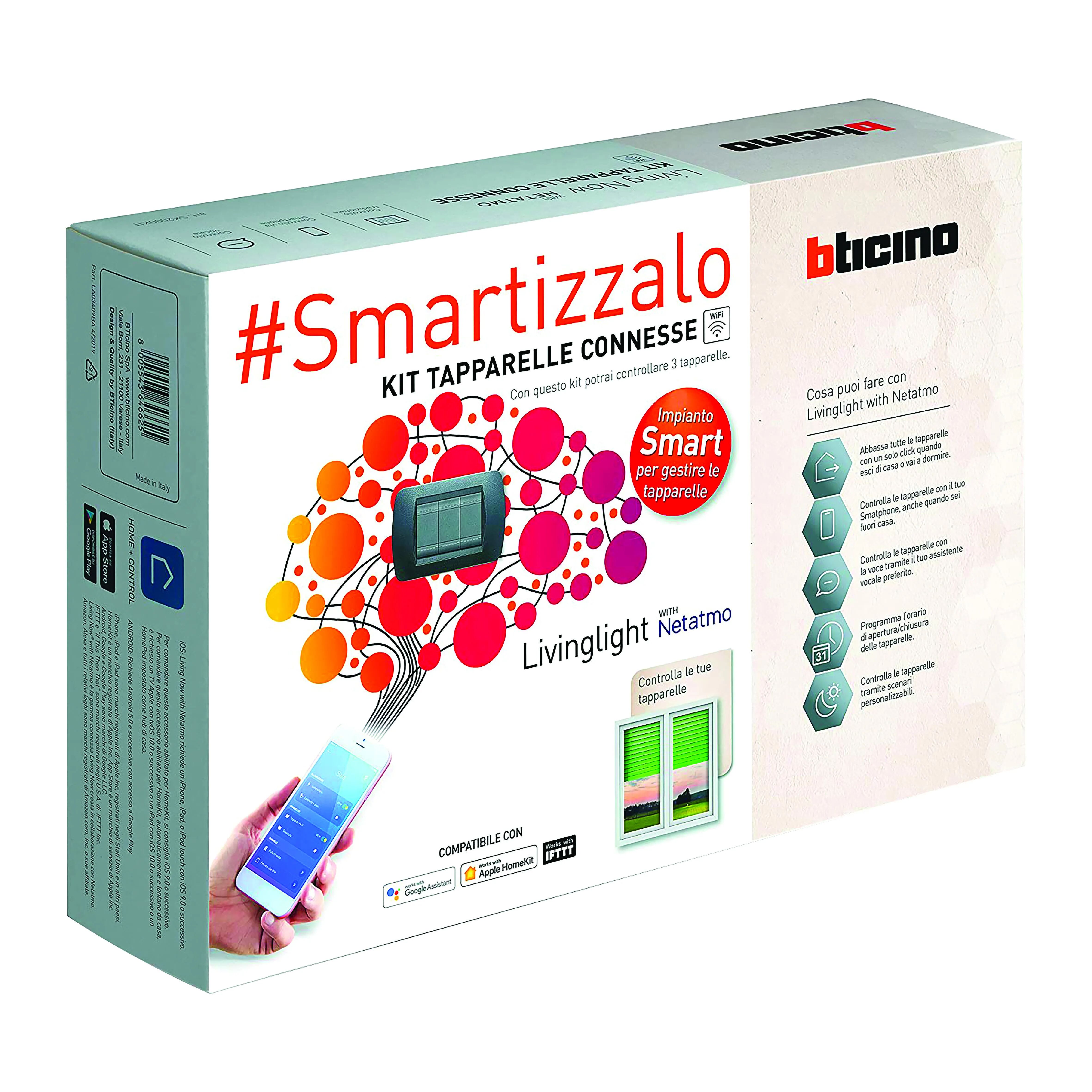 BTicino Kit Living Light Smart Nero Con Gateway Comando Entra-Esci E 3 Comandi Tapparella