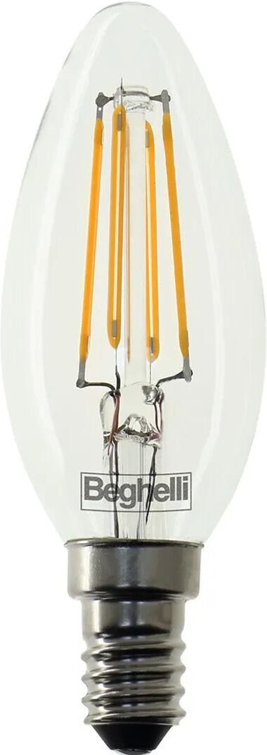 Beghelli 4 Lampadine Beghelli Led Filamento Oliva E14 4w=40w 470 Lumen 3000k Luce Calda 35x99 Mm