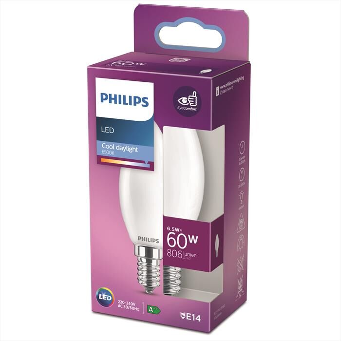 Philips Led Candela Vetro 60w E14 6500k Non Dim-white