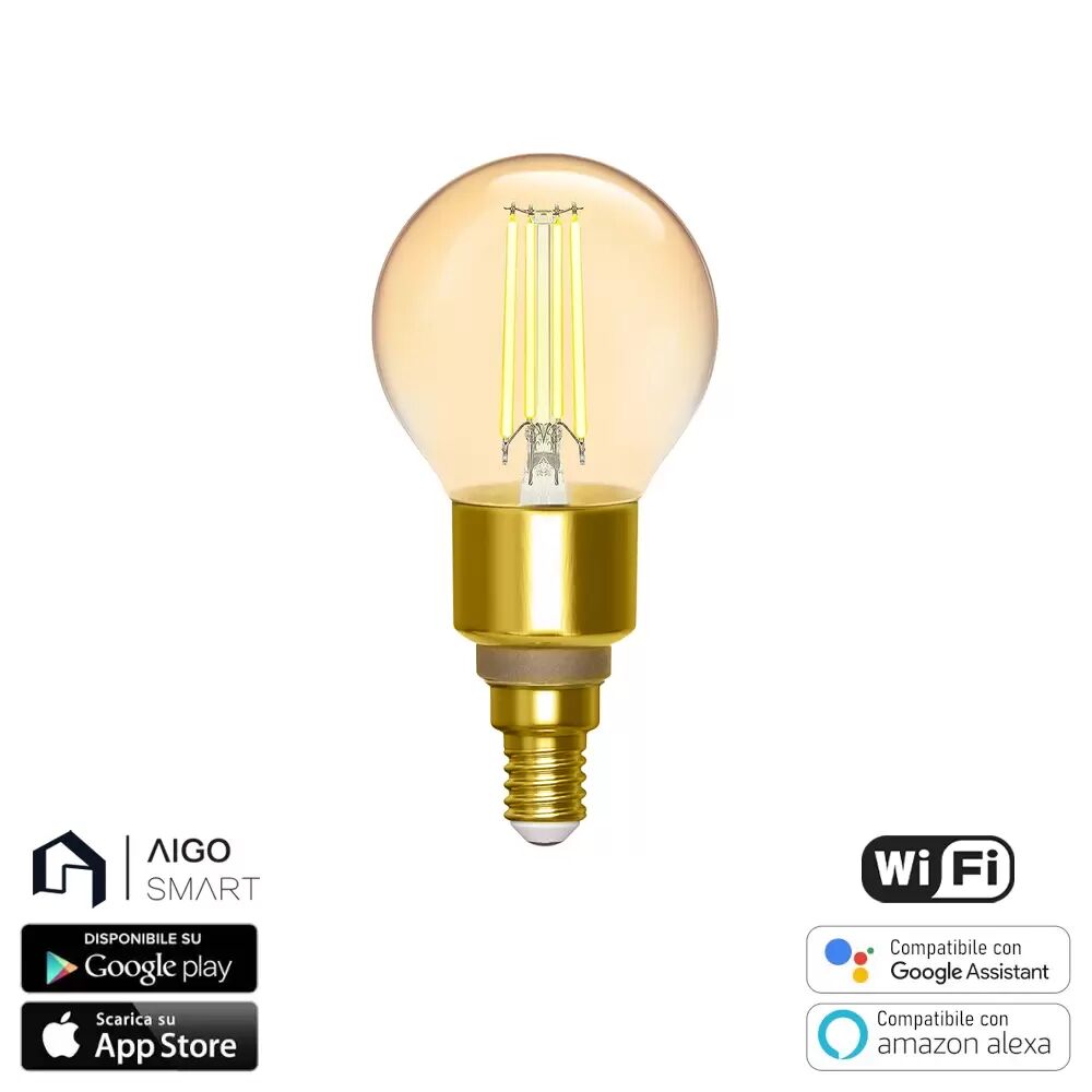 Lampadina Led Vintage a Filamento Smart G45 E14 4,5W WiFi CCT luce regolabile e dimmerabile Aigostar