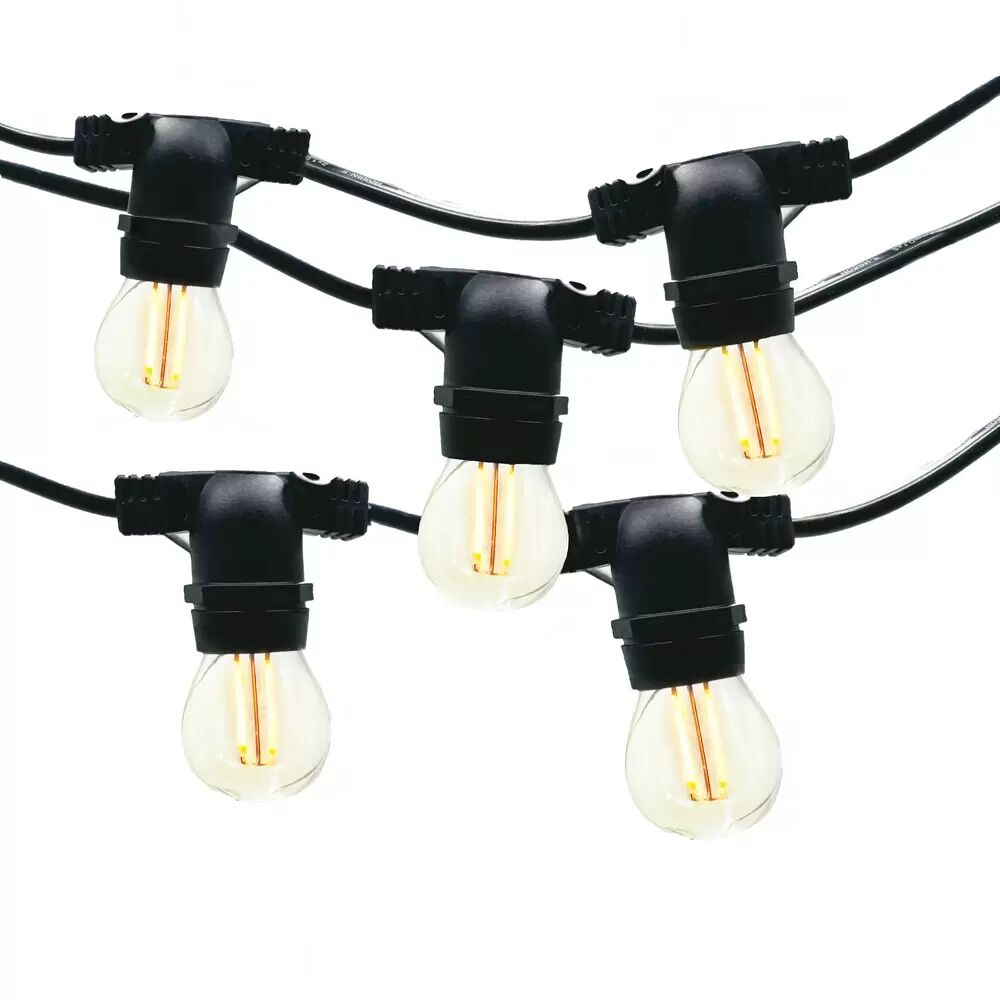 Catena di luci lineare 10 metri con 10 lampadine E27 Bianco caldo 2200K IP65 Nera Wisdom