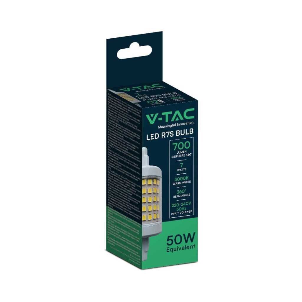 V-Tac Vt-2237 Lampadina Led 7w R7s Equivalente Alogena 50w 700lm Luce Bianco Naturale 4000k 28*78mm - Sku 212714