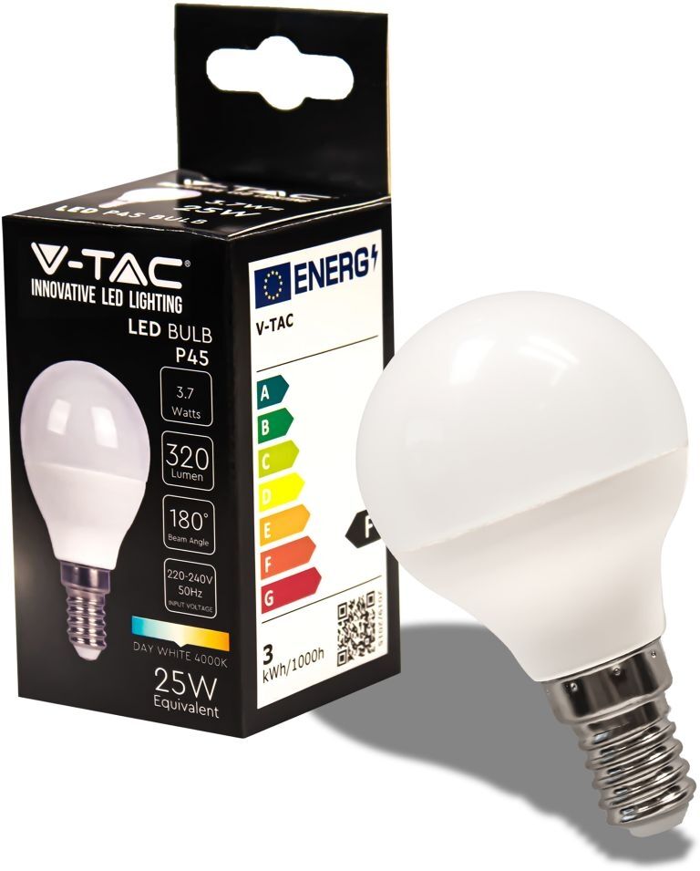 V-Tac Vt-1819 Lampadina Led Smd 3.7w E14 180° Mini Globo P45 Bianco Naturale 4000k - Sku 214174