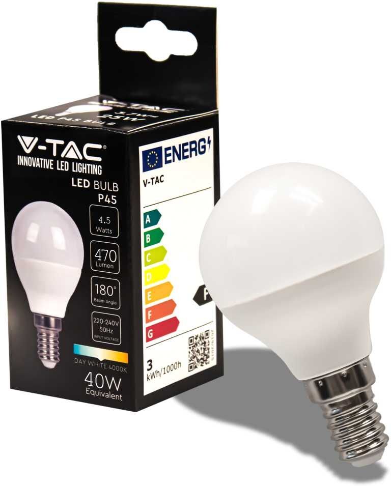 V-Tac Vt-1880n Lampadina Led Smd 4,5w E14 Mini Globo P45 Bianco Naturale 4000k - Sku 2142511