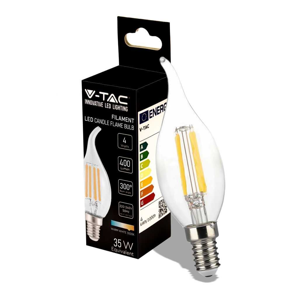 V-Tac Vt-1997 Lampadina Led Candela Filamento Lampada 4w E14 Luce Bianco Caldo 3000k 214302