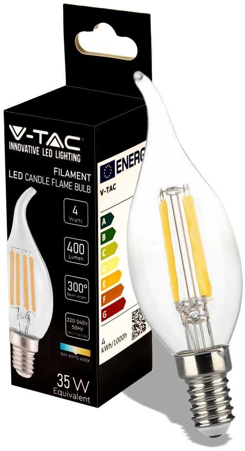 V-Tac Vt-1997 Lampadina Led Candela Filamento Lampada 4w E14 100lm/w Bianco Naturale 4000k - 214429