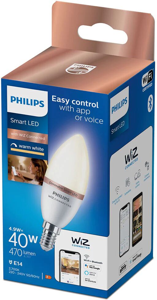 Philips LED Lampadina Smart Dimmerabile Luce Bianca Calda Attacco E14 40W Candela