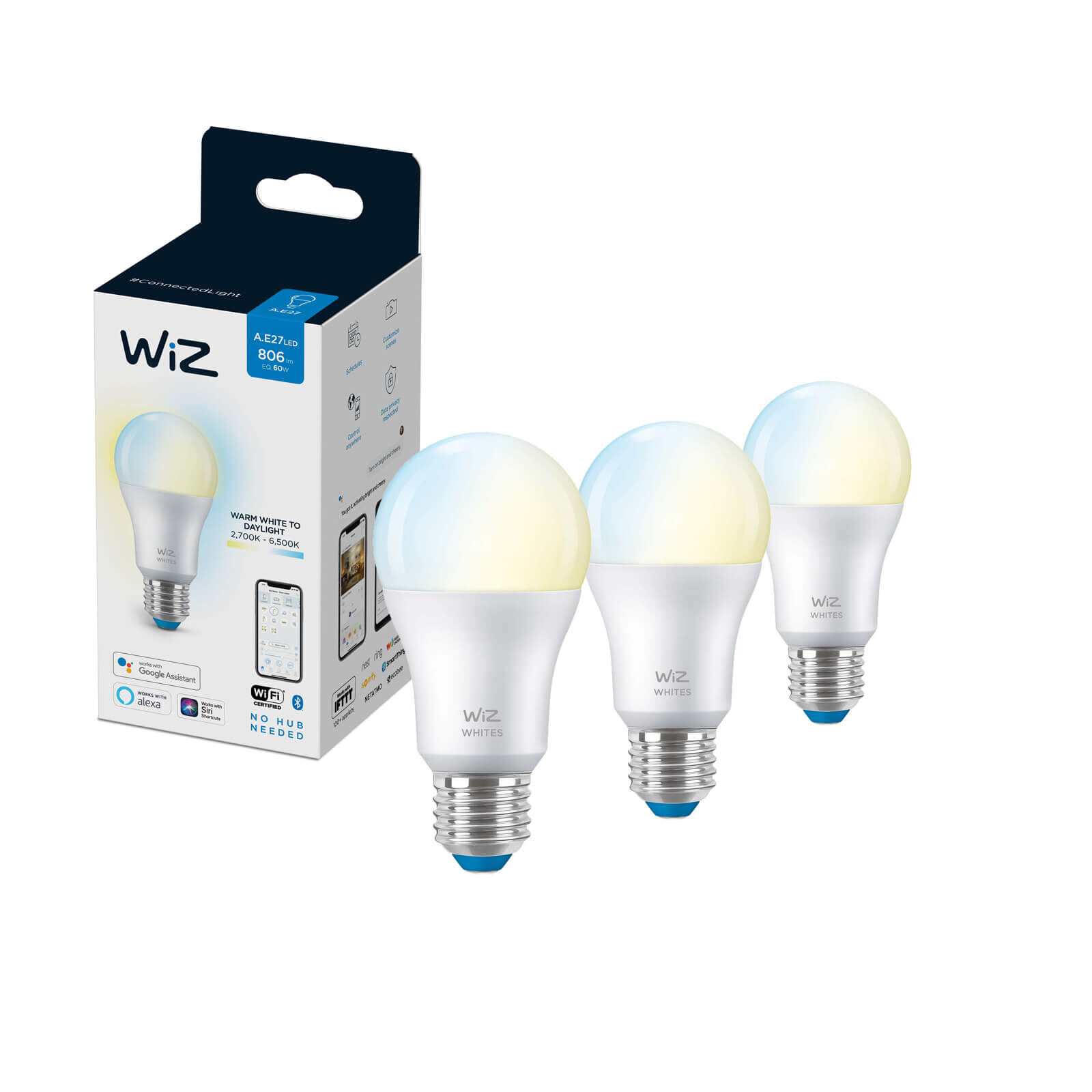 WiZ Filament standaardvorm - Wi-Fi - wittinten - A60/E27 (3-pack)
