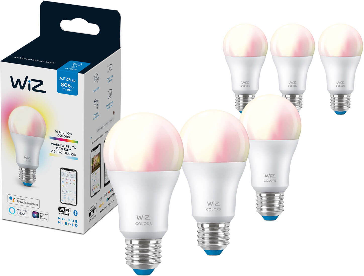 WiZ lamp - Wi-Fi - wittinten & kleur - A60/E27 (6-pack)