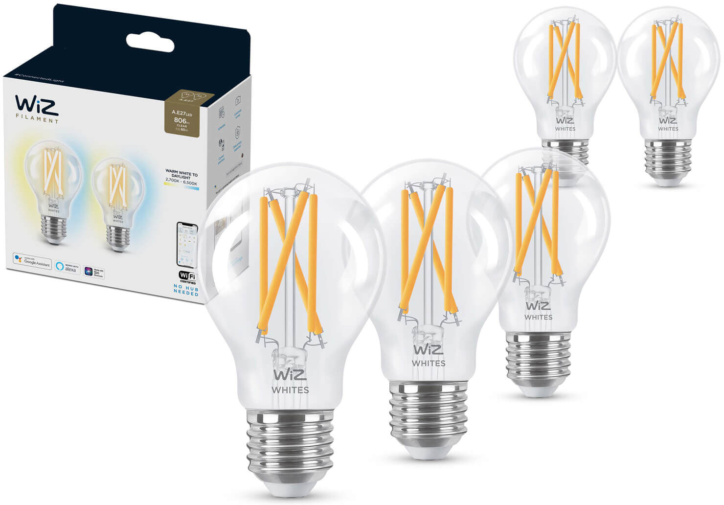 WiZ Filament standaardvorm - Wi-Fi - wittinten - A60/E27 (5-pack)