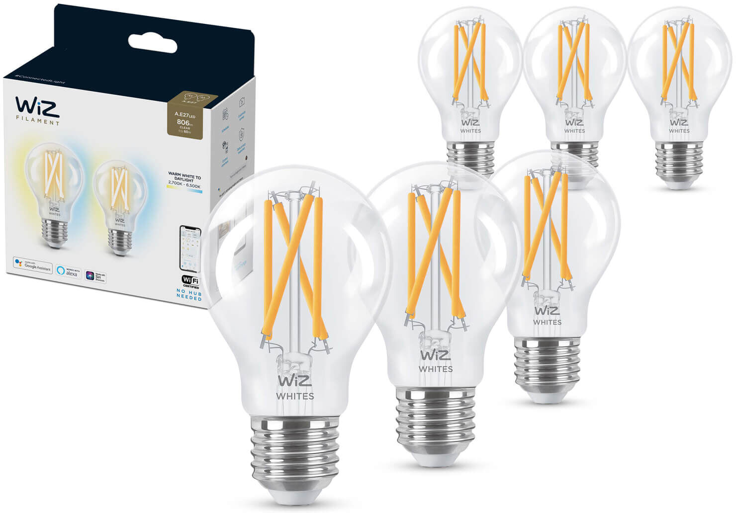 WiZ Filament standaardvorm - Wi-Fi - wittinten - A60/E27 (6-pack)