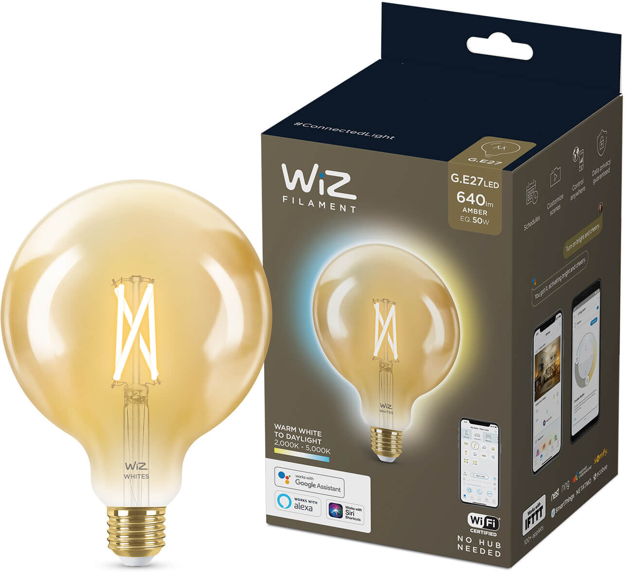 WiZ Filament globelamp - Wi-Fi - wittinten - amber G120/E27