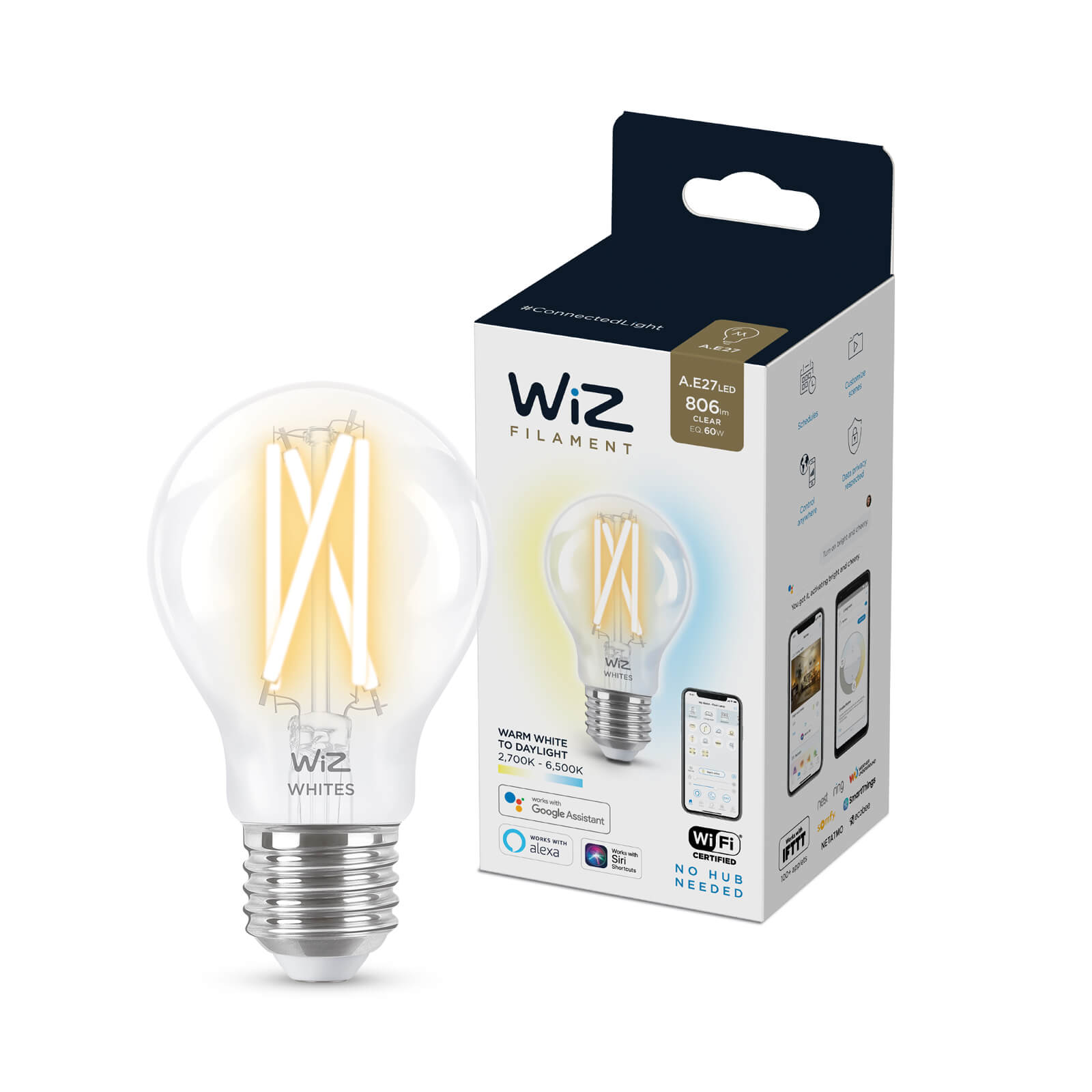 WiZ Filament standaardvorm - Wi-Fi - wittinten - A60/E27