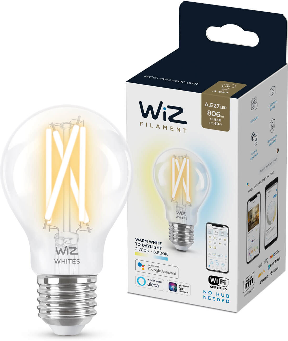 WiZ Filament standaardvorm - Wi-Fi - wittinten - A60/E27