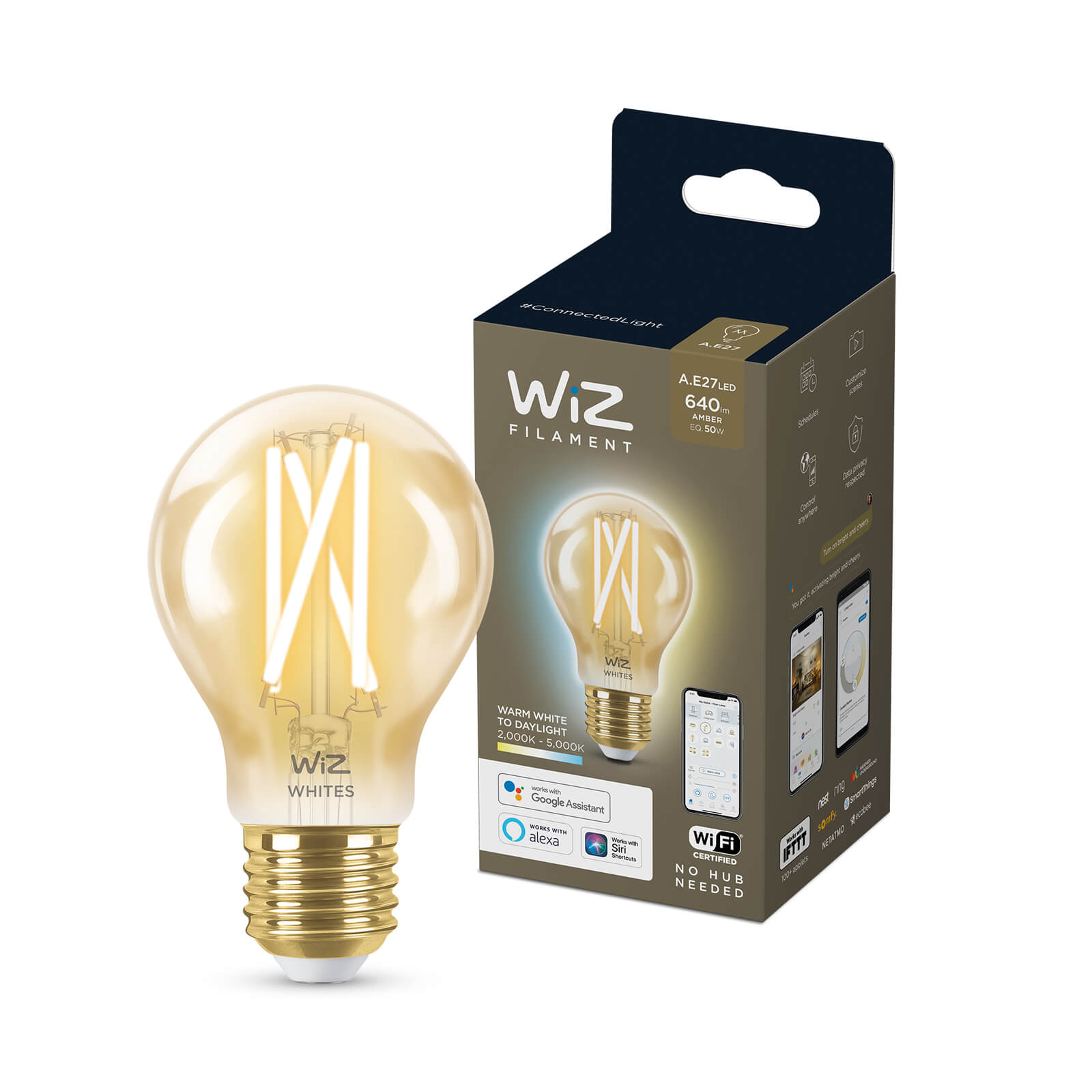 WiZ Filament standaardvorm - Wi-Fi - wittinten - amber A60/E27