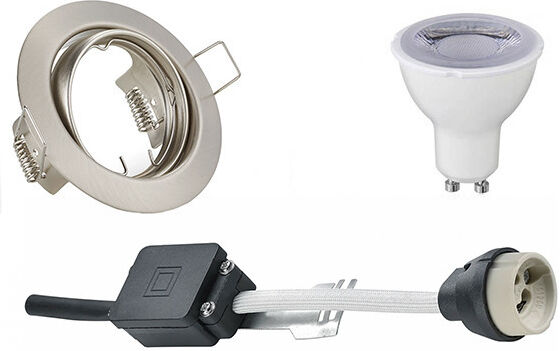 BES LED LED Spot Set - Trion - GU10 Fitting - Dimbaar - Inbouw Rond - Mat Nikkel - 6W - Helder/Koud Wit 6400K - Kantelbaar Ø83mm