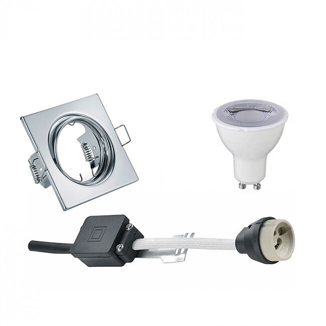 BES LED LED Spot Set - Trion - GU10 Fitting - Dimbaar - Inbouw Vierkant - Glans Chroom - 6W - Helder/Koud Wit 6400K - Kantelbaar 80mm