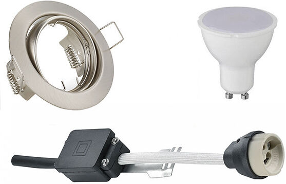 BES LED LED Spot Set - Aigi - Trion - GU10 Fitting - Inbouw Rond - Mat Nikkel - 6W - Warm Wit 3000K - Kantelbaar Ø83mm