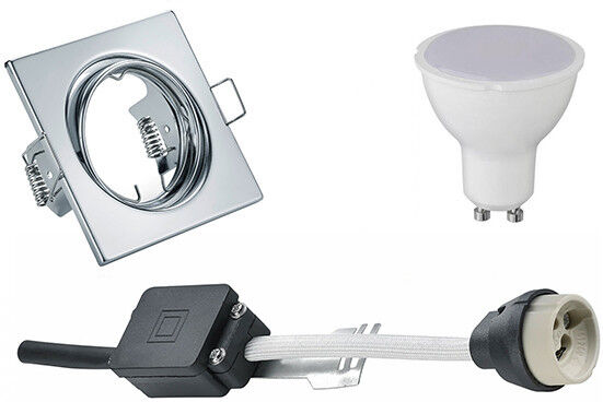 BES LED LED Spot Set - Aigi - Trion - GU10 Fitting - Inbouw Vierkant - Glans Chroom - 6W - Helder/Koud Wit 6400K - Kantelbaar 80mm