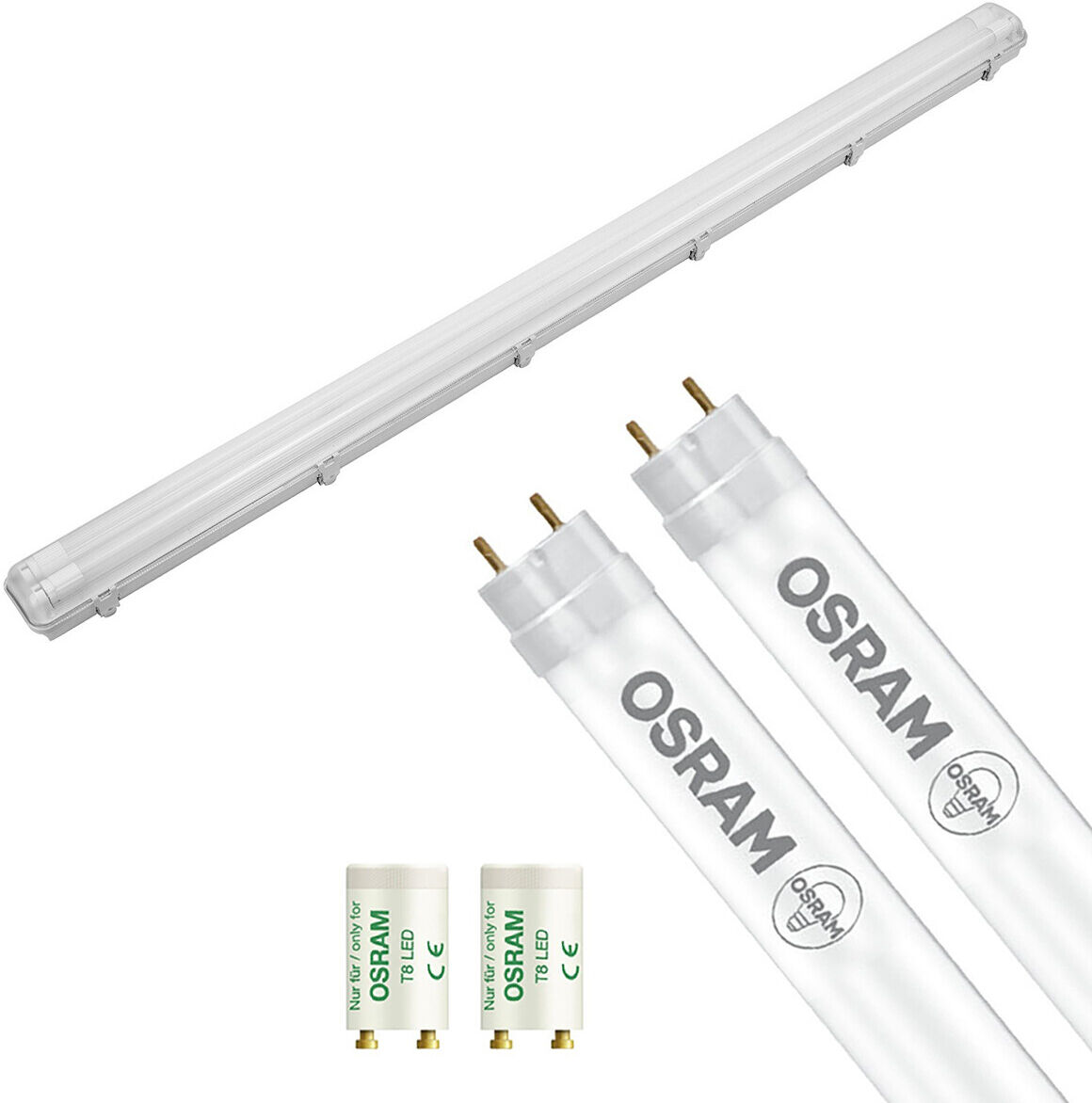 BES LED LED TL Armatuur met T8 Buis - OSRAM SubstiTUBE Value EM 865 - Pragmi Housing Pro - 150cm Dubbel - 38.2W - Helder/Koud Wit 6500K